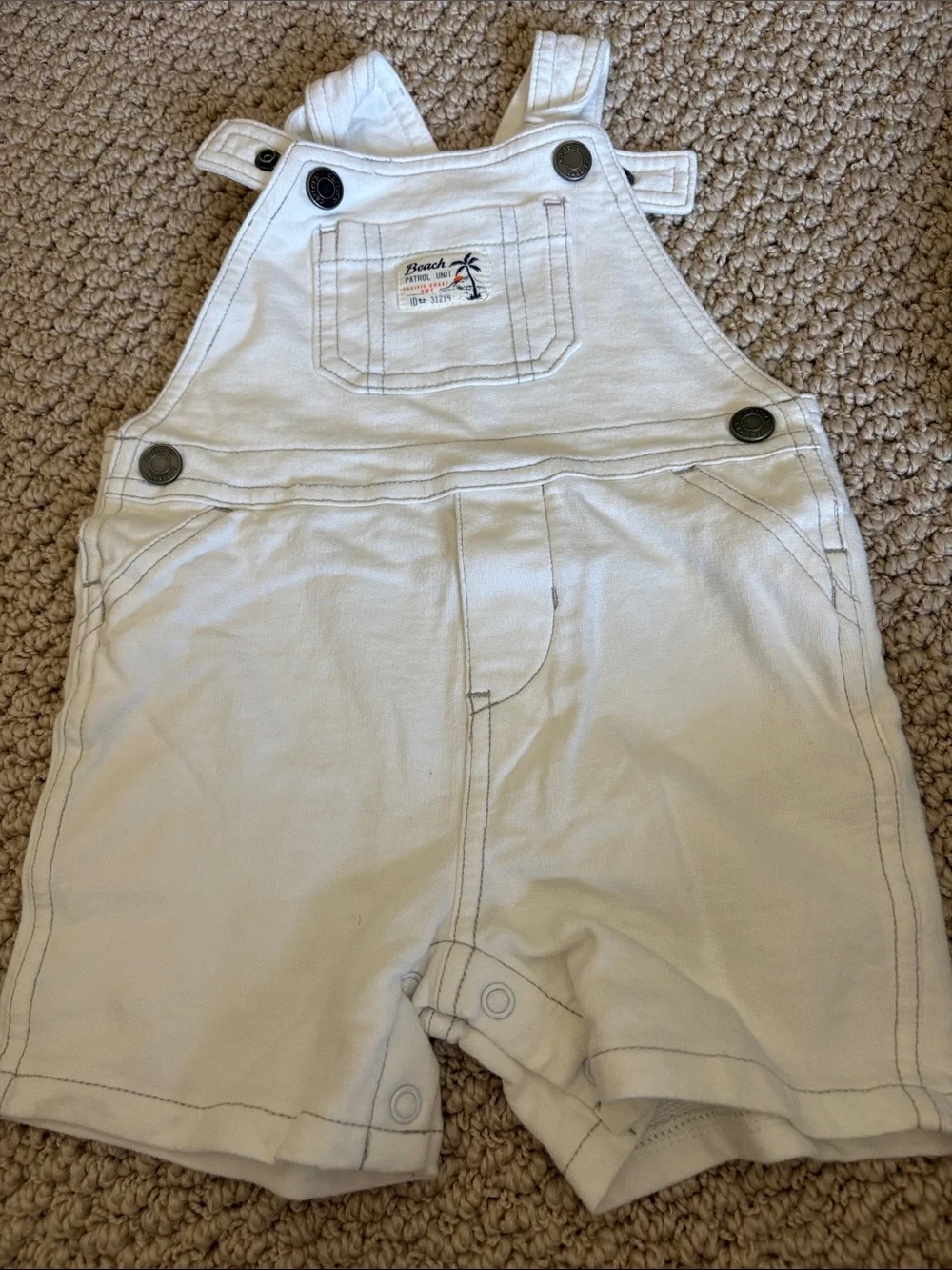 Baby’s White Shortall Overalls with Mint Striped Tee 12 Months - Picture 2 of 6